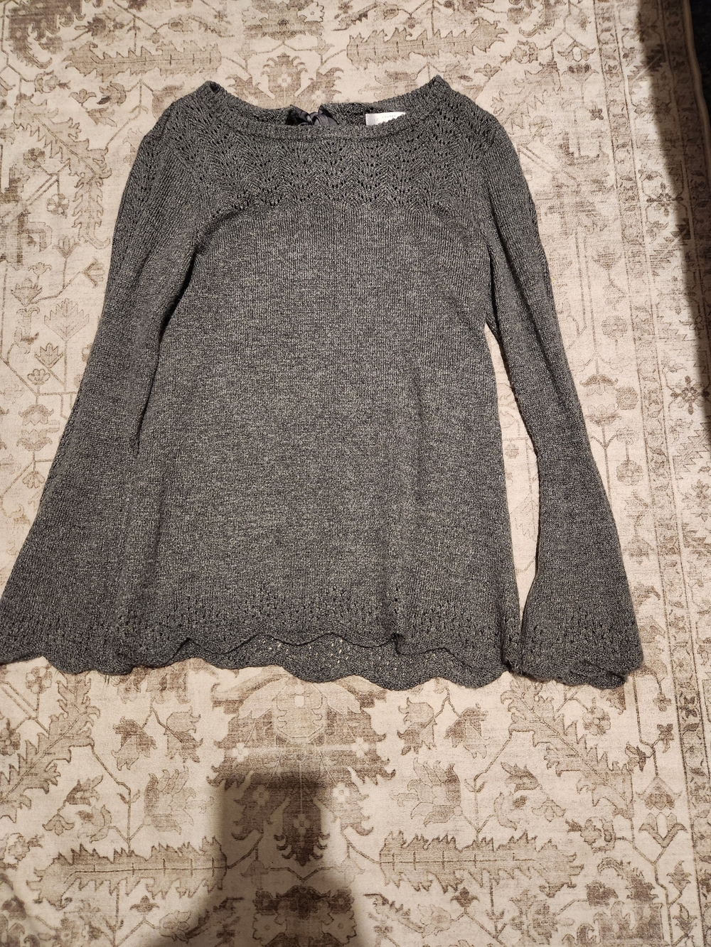 LC Lauren Conrad Gray Scoop Neck Knit Sweater with Scalloped Hem
